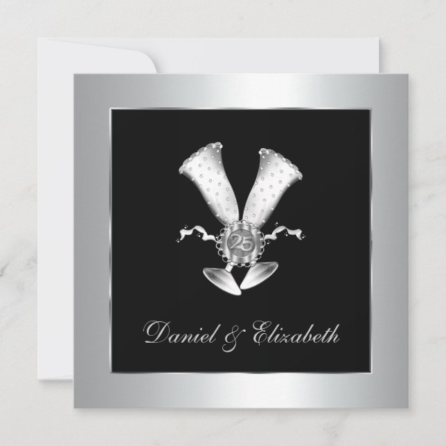 Champagne Brillen 25. Hochzeitstag Einladung (Vorderseite)