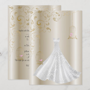 Champagne Bronze Dress Birdcage Moderne Hochzeit Einladung