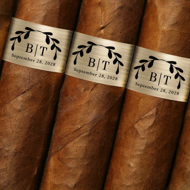 Champagne brossé Mariage d'or Étiquette de bande d (Personalize these brushed champagne gold cigar labels for your wedding or party.)