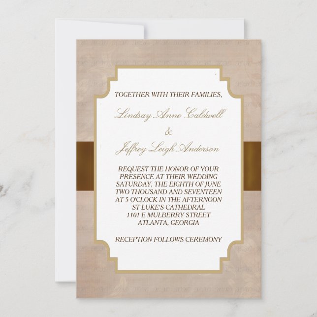 Champagne Brown Floral Grunge Wedding Einladung (Vorderseite)