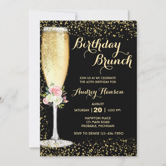 Champagne Brunch Adult Geburtstag Einladung (Vorderseite)