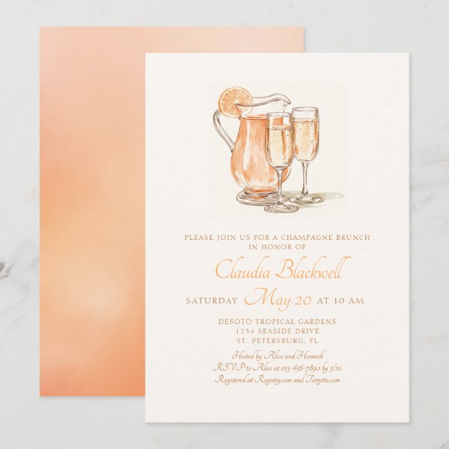 Champagne Brunch Bridal Dusche Einladung (Vorne/Hinten)