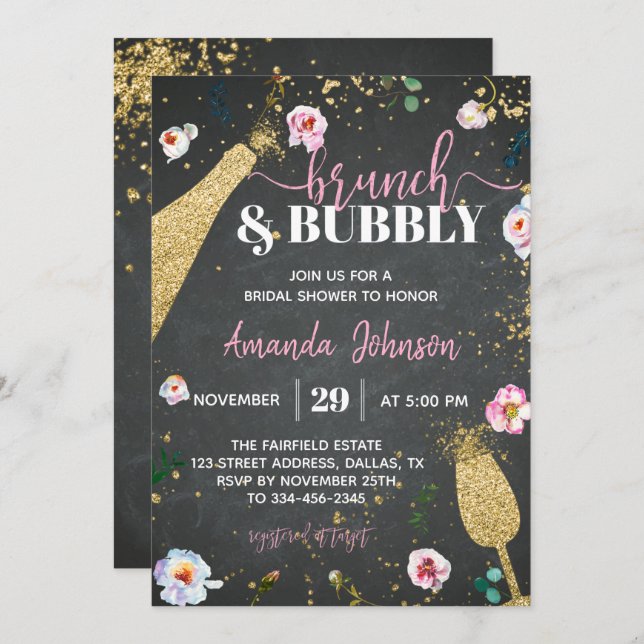 Champagne Brunch & Bubbly Invitation de douche nup (Devant / Derrière)