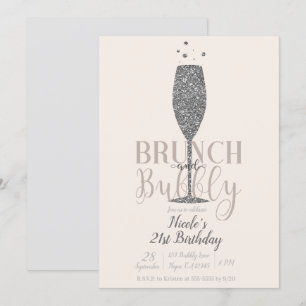 Champagne Brunch & Bubbly Silver Glitzer Geburtsta Einladung