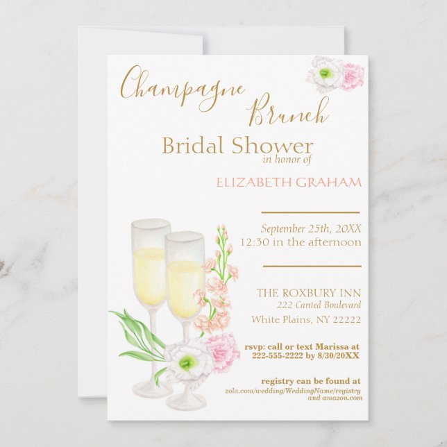 Champagne Brunch Invitation de la douche nuptiale (Devant)