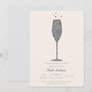 Champagne Bubbly Silver Brautparty Brunch Einladung