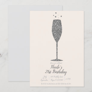 Champagne Bubbly Silver Glitzer Geburtstagsparty Einladung