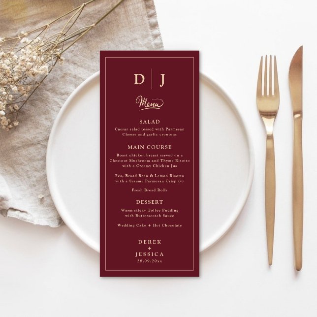 Champagne & Burgund Elegant Luxury Wedding Menükarte (Von Creator hochgeladen)