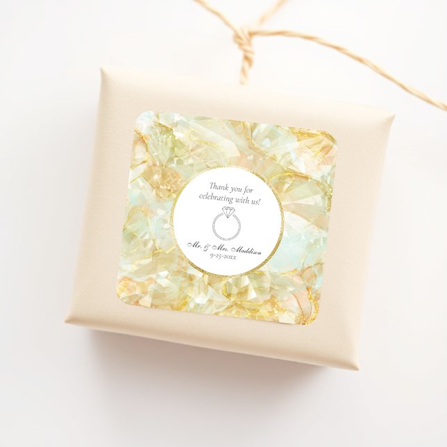 Champagne Burst Crystal Wedding Quadratischer Aufkleber (Von Creator hochgeladen)