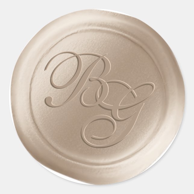 Champagne Calligraphy Monogram Wax Siegel Stickers (Vorderseite)