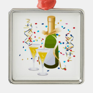 Champagne Celebration Silbernes Ornament