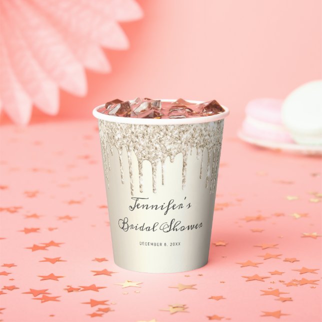 Champagne Champagne Glitzer Tropfen Script Brautpa Pappbecher (Insitu)