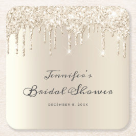 Champagne Champagne Glitzer Tropfen Script Brautpa Rechteckiger Pappuntersetzer