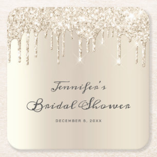 Champagne Champagne Glitzer Tropfen Script Brautpa Rechteckiger Pappuntersetzer