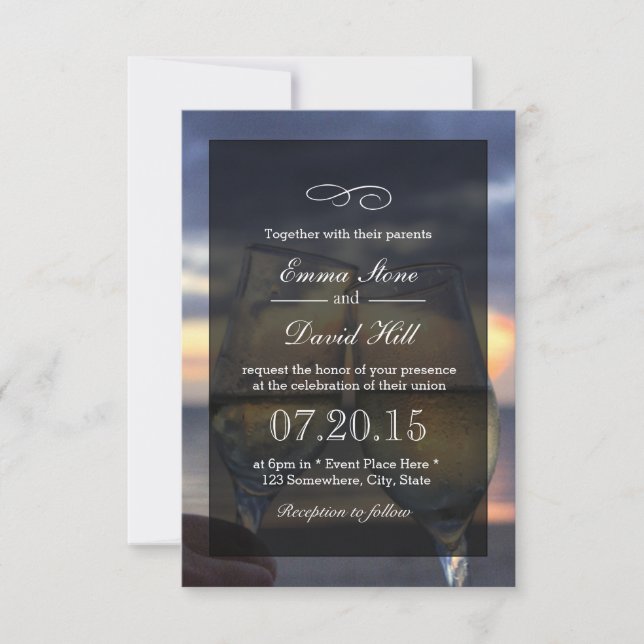 Champagne Cheers Beach Hochzeitseinladungen Einladung (Vorderseite)