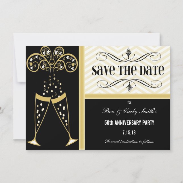 Champagne & Chevron Enregistrer la date Invitation (Devant)