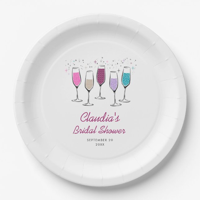 Champagne Chic Stilvolles Brautparty Pappteller (Vorderseite)