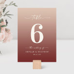 Champagne & Cinnamon Red Ombre Mit Monogramm Hochz Tischnummer<br><div class="desc">Champagne & Cinnamon Red Ombre Mit Monogramm Hochzeitsempfehlung Abendessen Tischnummern. Diese moderne schicke Tafelkarte ist klassisch und elegant mit einem subtilen Farbverlauf und einem hübschen Schriftart mit Schwänzen für die Schriftzeichen-Kalligraphie. Im neuen Farbraum gezeigt. Erhältlich in mehreren Farboptionen, oder fühlen Sie sich frei, die Farben aus dem Editor zu bearbeiten...</div>
