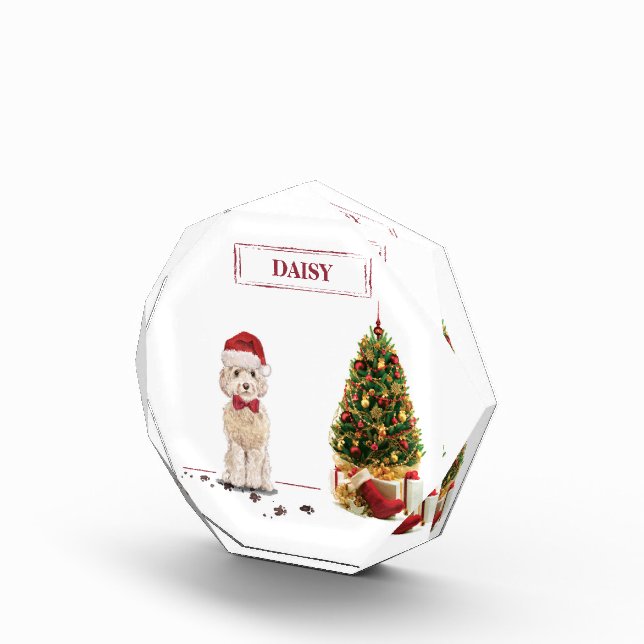 Champagne Cockapoo Funny Christmas Dog mit Tree Fotoblock (Rechts)