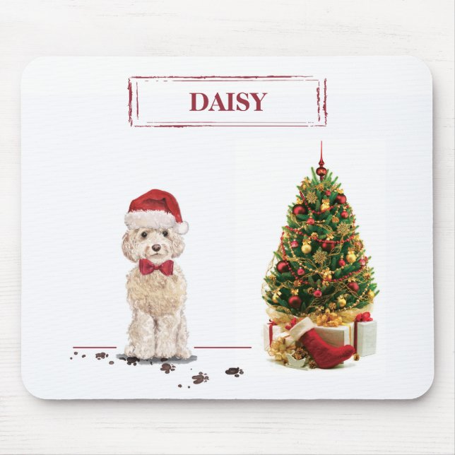 Champagne Cockapoo Funny Christmas Dog mit Tree Mousepad (Vorne)
