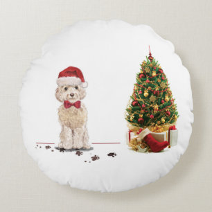 Champagne Cockapoo Funny Christmas Dog mit Tree Rundes Kissen