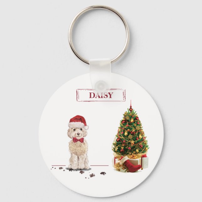 Champagne Cockapoo Funny Christmas Dog mit Tree Schlüsselanhänger (Vorderseite)
