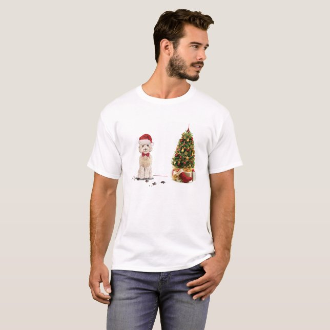 Champagne Cockapoo Funny Christmas Dog mit Tree T-Shirt (Vorne ganz)