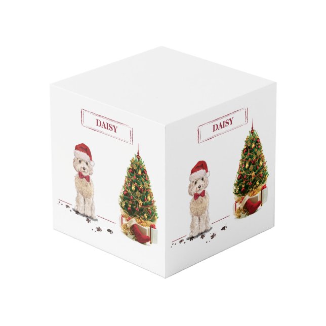 Champagne Cockapoo Funny Christmas Dog mit Tree Würfel (Vorderseite Schrägansicht)