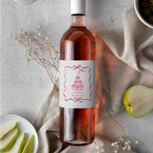 Champagne Cocktail Rosa Handgezeichnete Geburtstag Weinetikett