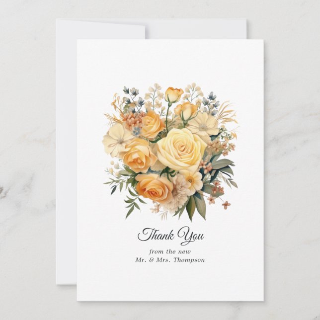 Champagne Colored Floral Wedding Dankeskarte (Vorderseite)