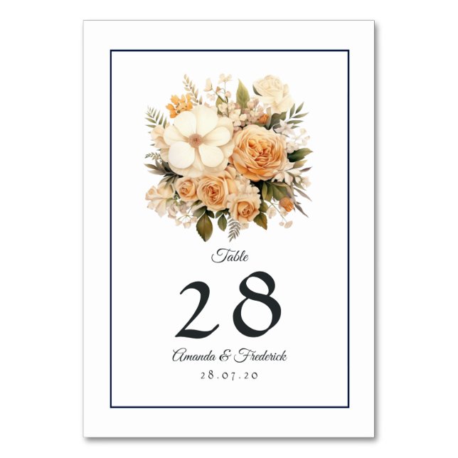 Champagne Colored Floral Wedding Tischnummer (Vorderseite)