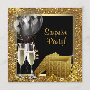 Champagne Confetti Black Gold Party Einladung