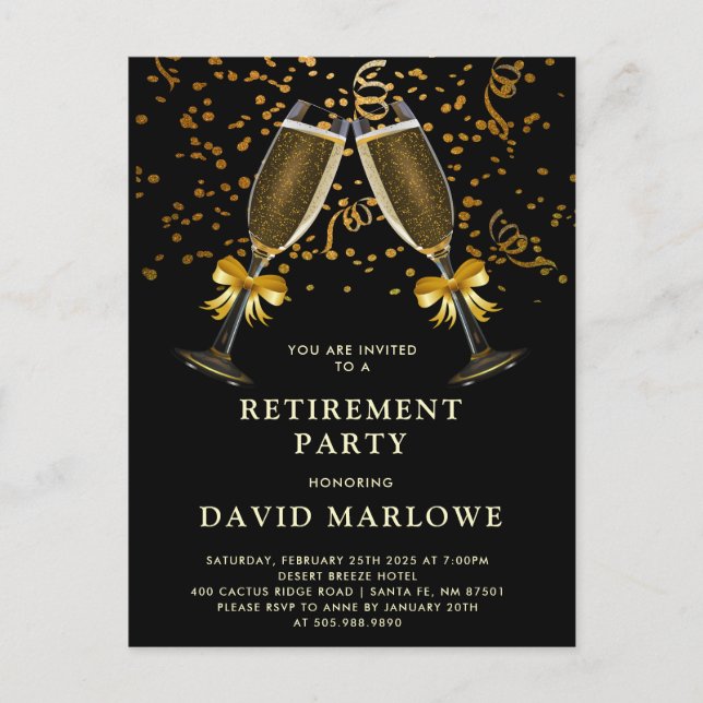 Champagne Confetti Black GoldGlitter Postkarte (Vorderseite)