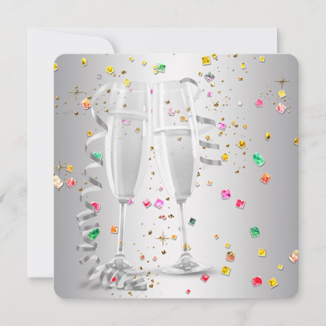 Champagne Confetti Silvester Party Einladungen (Vorderseite)