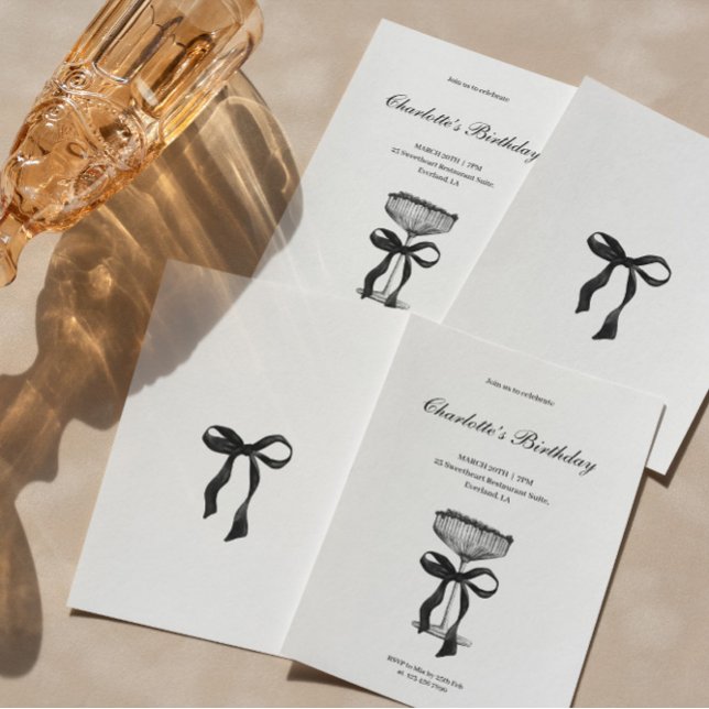 Champagne coupe Black Bow Birthday Party Invite Einladung (Von Creator hochgeladen)