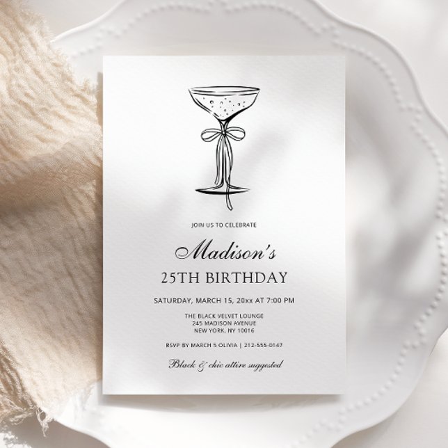 Champagne Coupe Elegant Bow Birthday Invitation (Créateur téléchargé)