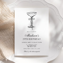 Champagne Coupe Elegant Bow Birthday Invitation Einladung