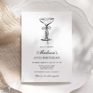 Champagne Coupe Elegant Bow Birthday Invitation Einladung