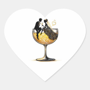 Champagne Couple Herz-Aufkleber