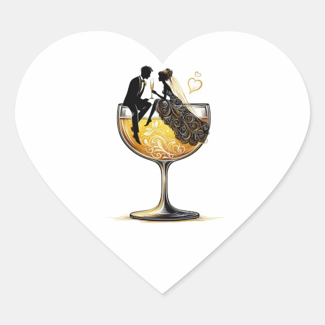 Champagne Couple Herz-Aufkleber (Vorderseite)