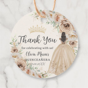 Champagne Cream Beige Floral Prinzessin Quinceañer Geschenkanhänger