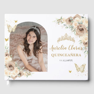 Champagne Cream Floral Butterfells Quinceañera Gästebuch