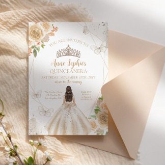 Champagne Creme Quinceañera Butterfly Tiara Einladung