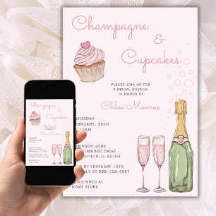 Champagne & Cupcakes Modernes Rosa Bridal Luncheon Einladung