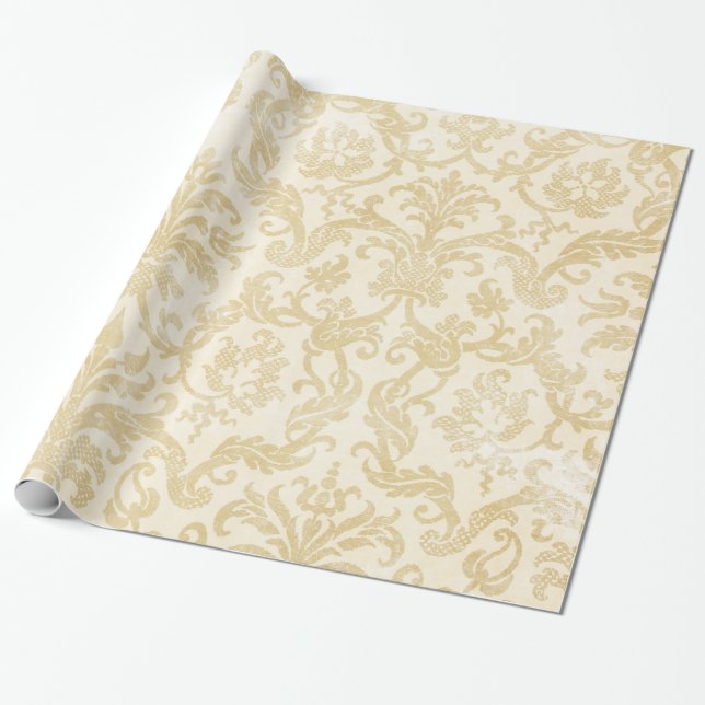 Champagne-Damast-Spitze-Goldelfenbein-Packpapier Geschenkpapier (Ungerollt)
