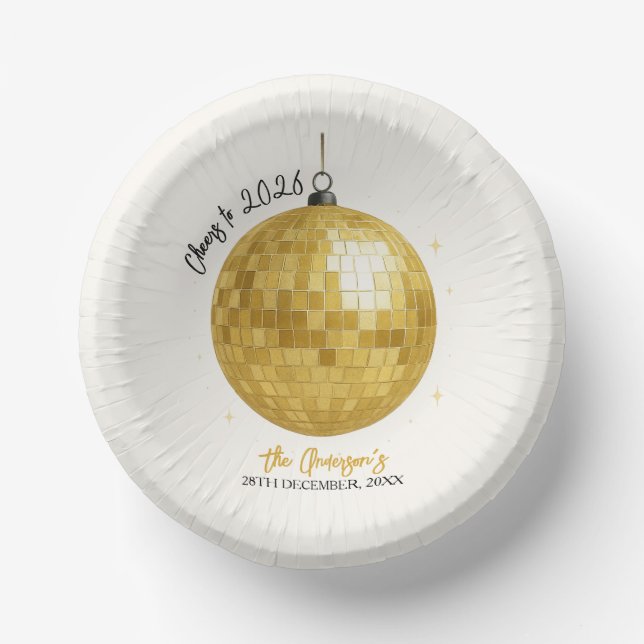 Champagne Disco-Kugel 2026 Silvester Pappteller (Vorderseite)