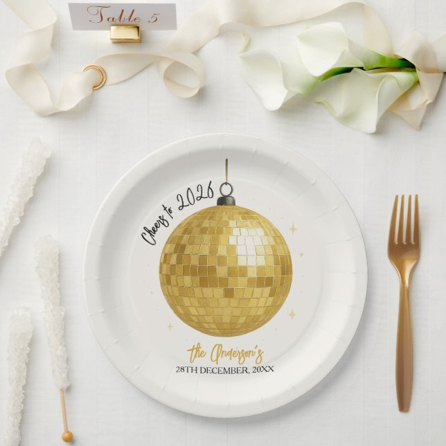 Champagne Disco-Kugel 2026 Silvester Pappteller (Hochzeit)