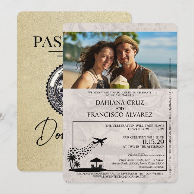 Champagne Dominikanische Republik Passport Wedding Einladung (Vorne/Hinten)