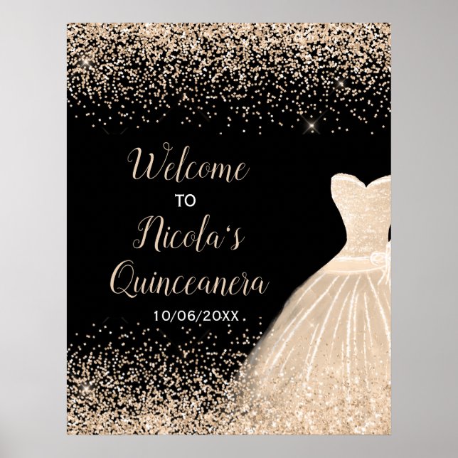 Champagne Dress Imitats Glitzer Quinceanera Willko Poster (Vorne)