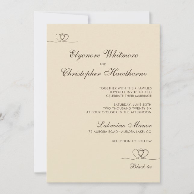 Champagne Elegant Chic Calligraphy Wedding Einladung (Vorderseite)